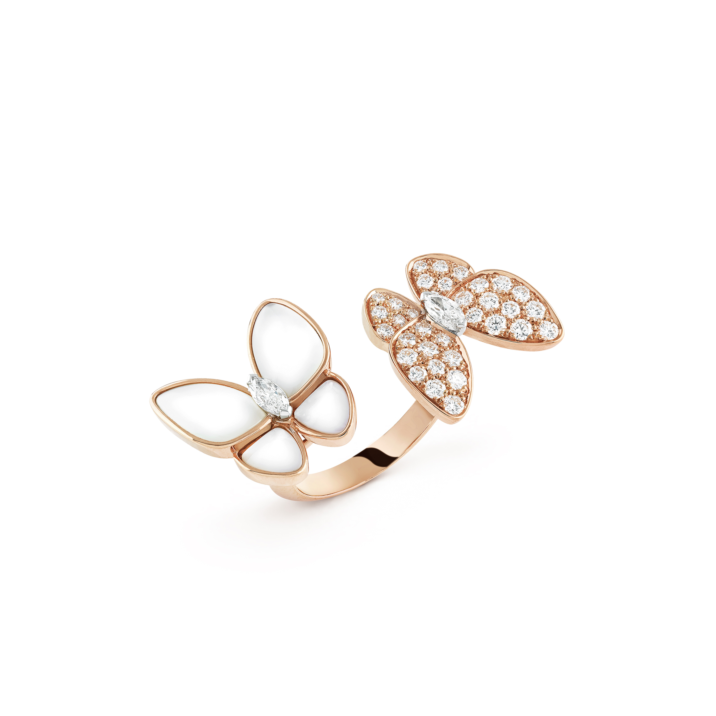 v*n cl*f arpels two butterfly between the finger ring - rose gold, Di*m*nd, mother-of-pearl  vcaro7al00